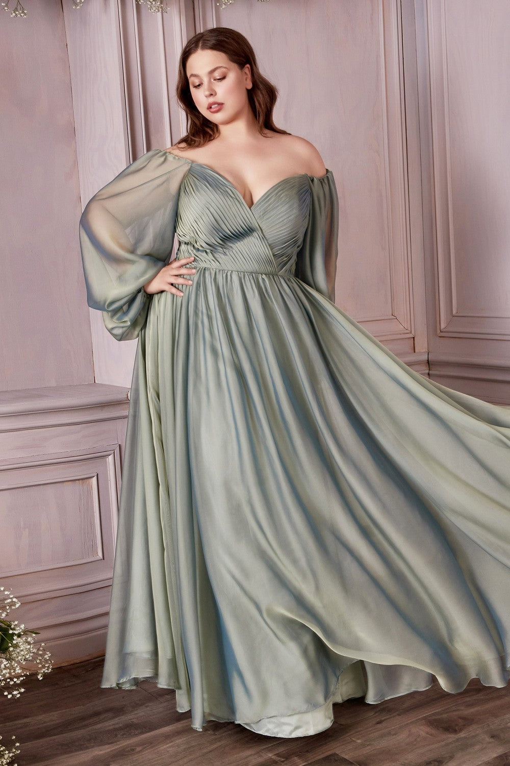 long sleeve silk chiffon dress Long Sleeve Chiffon Bridesmaid Dress with Slit