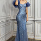 Off The Shoulder Glitter Print Gown by Cinderella Divine CD250 - Special Occasion/Curves