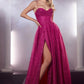 Glitter Corset A-Line Slit Gown By Ladivine CD252 - Women Evening Formal Gown - Special Occasion