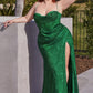 Fitted Glitter Corset Slit Gown By Ladivine CD254C - Women Evening Formal Gown - Curves