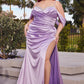 Off Shoulder Satin Sheath Slit Gown By Ladivine CD875C - Women Evening Formal Gown - Curves