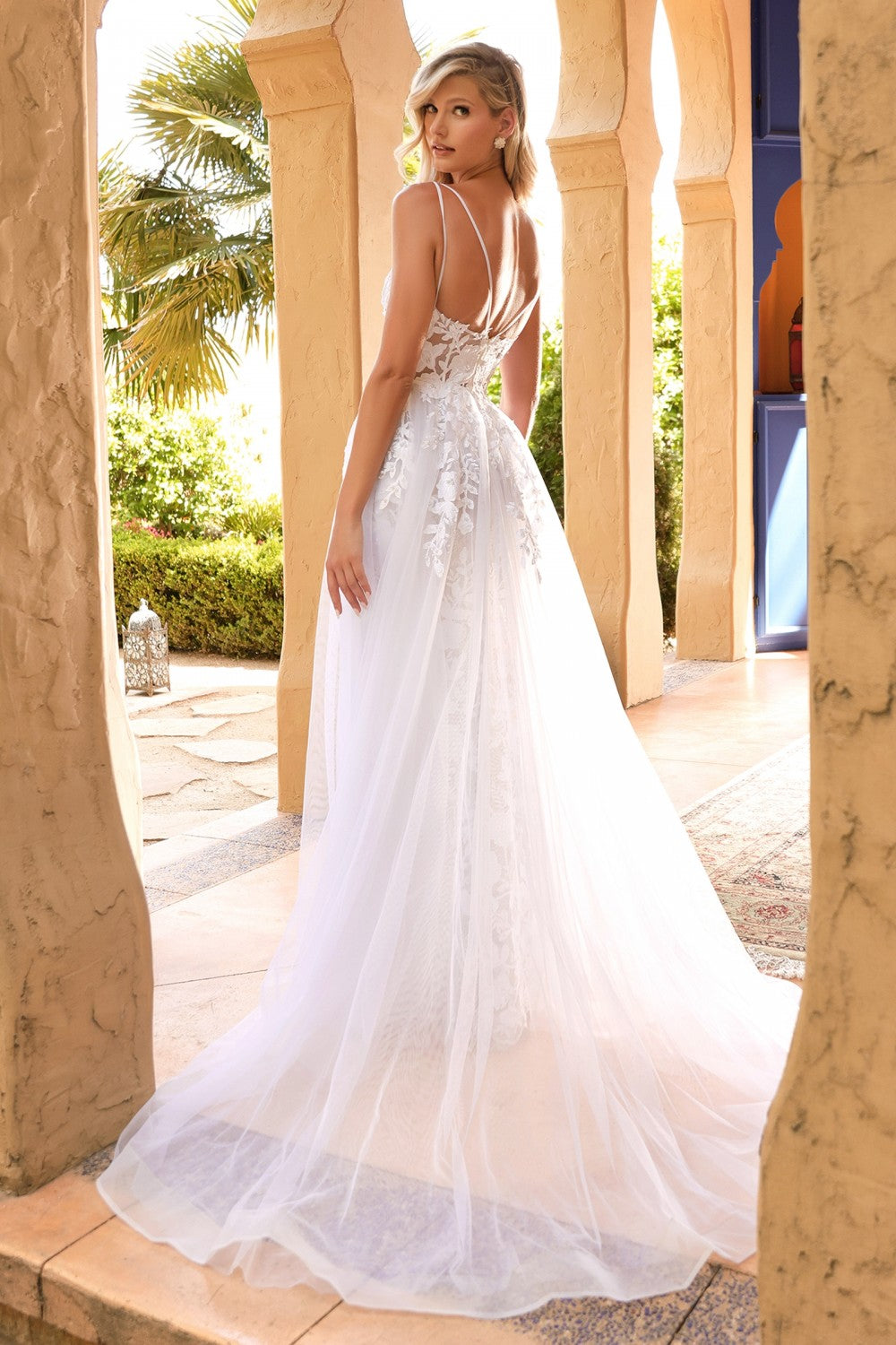 Ladivine CD931W Lace Wedding Gown with Overskirt, Off White / 18
