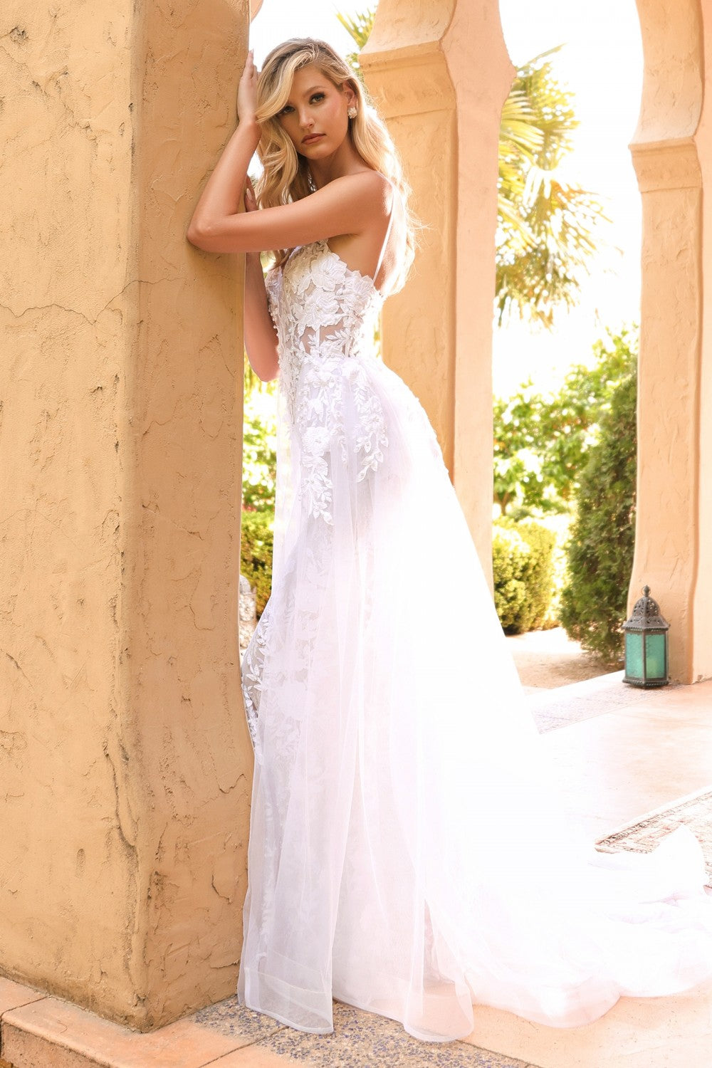 chinese dress ladies Ladivine CD931W Lace Wedding Gown With Overskirt, Off White / 16