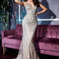 Silver-Nude Fitted Beaded Trumpet Dress with by Ladivine CD935 -Special Occasion