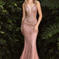 Rose-Gold Fitted Beaded Trumpet Dress with by Ladivine CD935 -Special Occasion