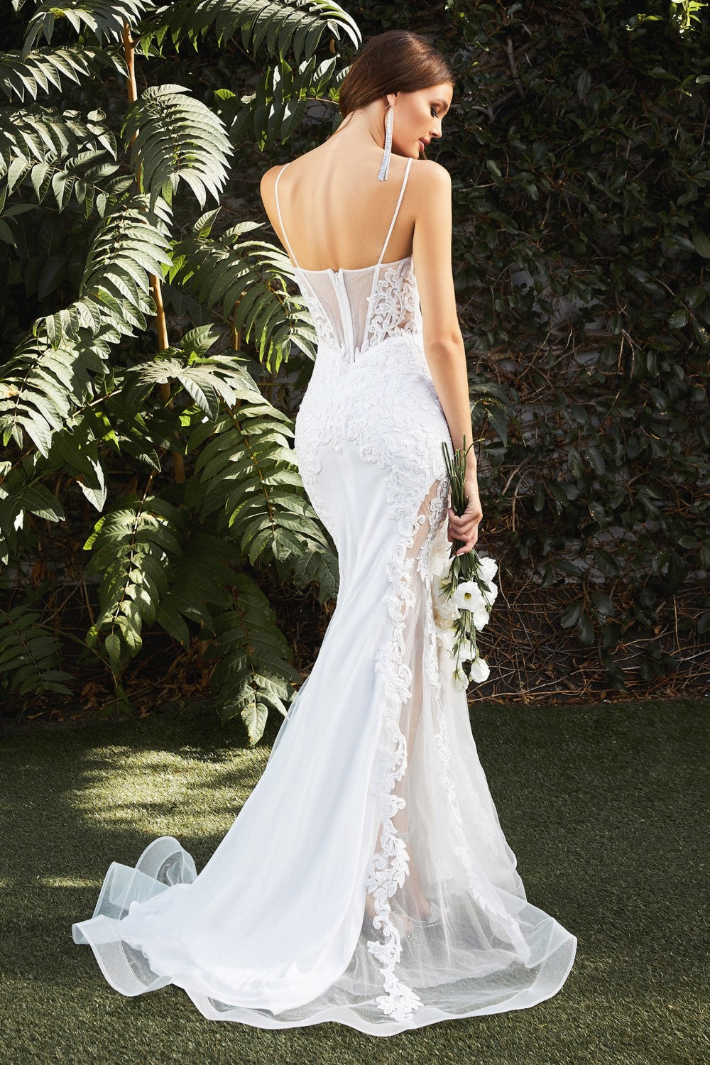 Mermaid Sheer Floral Bridal Gown by Ladivine CD937W  Ariststyles