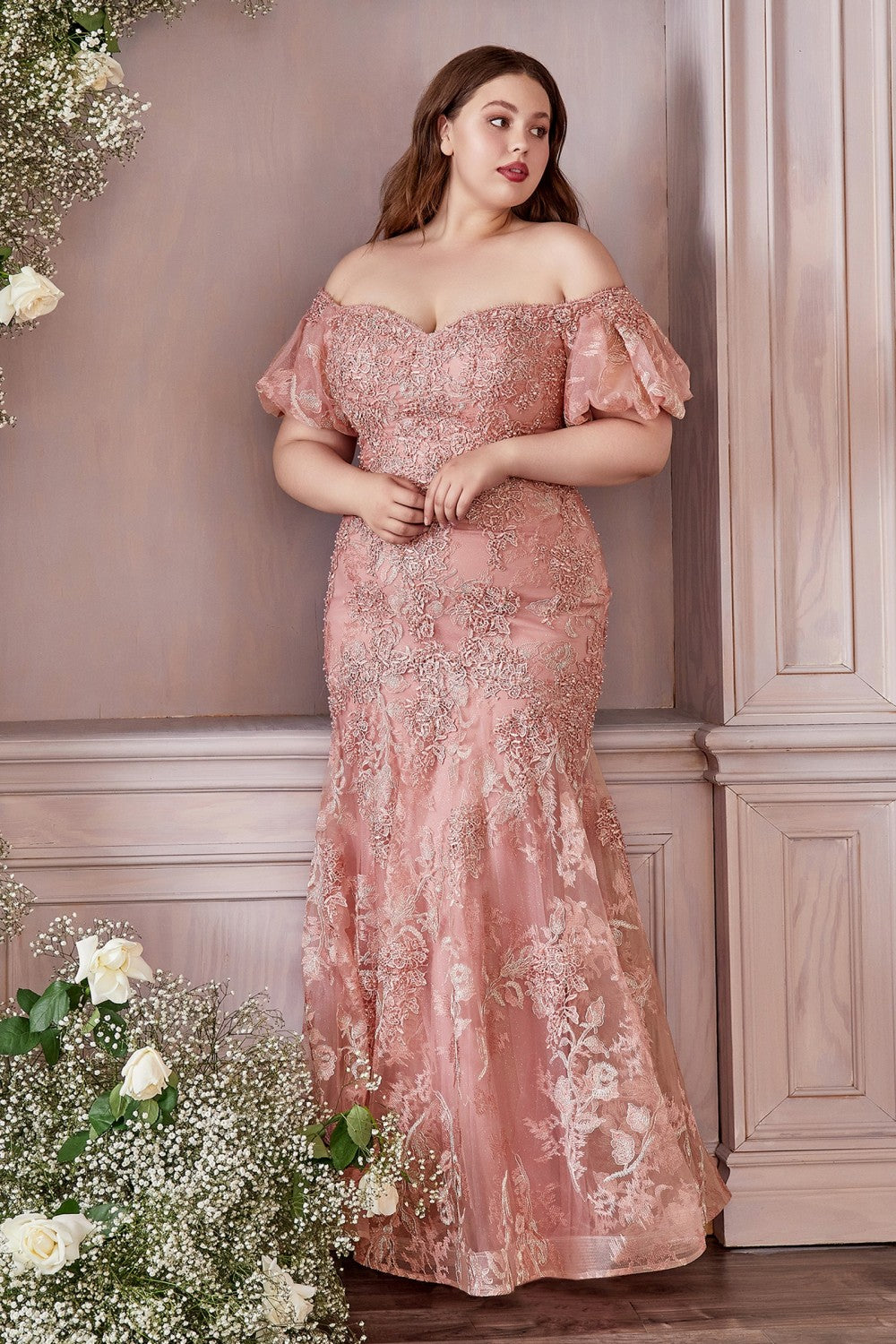 BMbridal Elegant Scoop Half-Sleeves Lace Dusty Rose Bridesmaid Dress With  Pearls | BmBridal