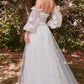 Lace & Tulle Strapless Off the Shoulder Long Sleeve Bridal Gown by Ladivine - CD962W