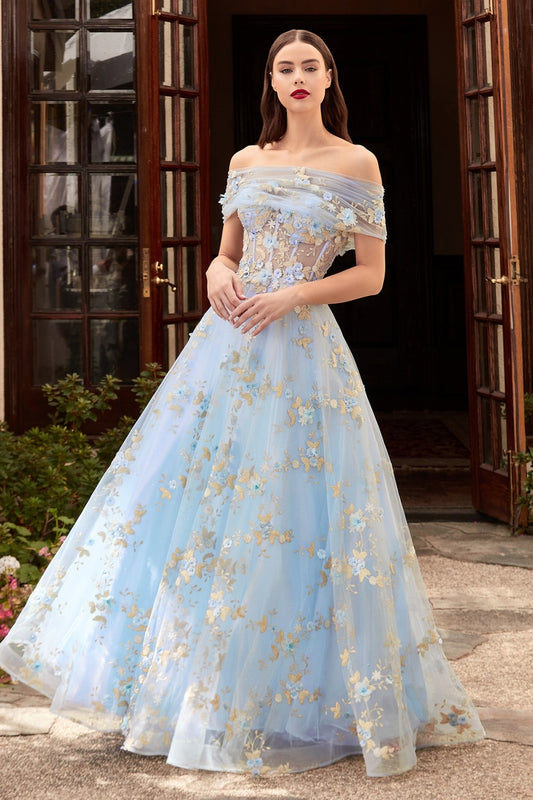 STRAPLESS FLORAL BALL GOWN by Ladivine CD963 - - Special Occasion