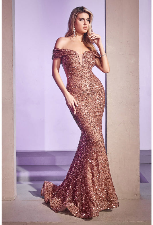 Off The Shoulder Sequins Mermaid Gown by Cinderella Divine CD975 - Special Occasion