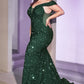 Off The Shoulder Sequins Mermaid Gown by Cinderella Divine CD975C - Curves