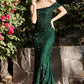 Sequin One Shoulder Mermaid Gown by Cinderella Divine CD980 - Special Occasion