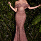 Off the Shoulder Sequin Sheer Bodice Mermaid Gown by Cinderella Divine CD985 - Special Occasion
