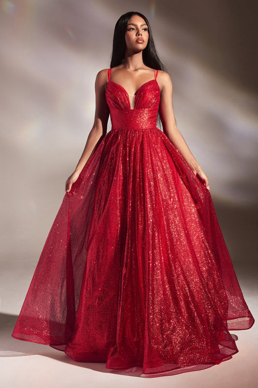Sexy Layered Glitter Tulle Ball Gown with Slit - Women Formal Gown By Ladivine CD996 - Special Occasion/Curves