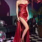 Strapless Fitted Santin Slit Women Formal Gown - Cinderella Divine CDS411 - Special Occasion