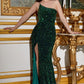 One Shoulder Sequins Velvet Gown By Ladivine CH111 - Women Evening Formal Gown - Special Occasion