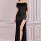 Strapless Feather Sequins Slit Gown by Ladivine CH147- Special Occasion/Curves