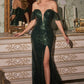 Off the Shoulder Sequin Gown by Cinderella Divine CH167 - Special Occasion