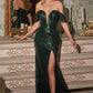 Off the Shoulder Sequin Gown by Cinderella Divine CH167C- Curves
