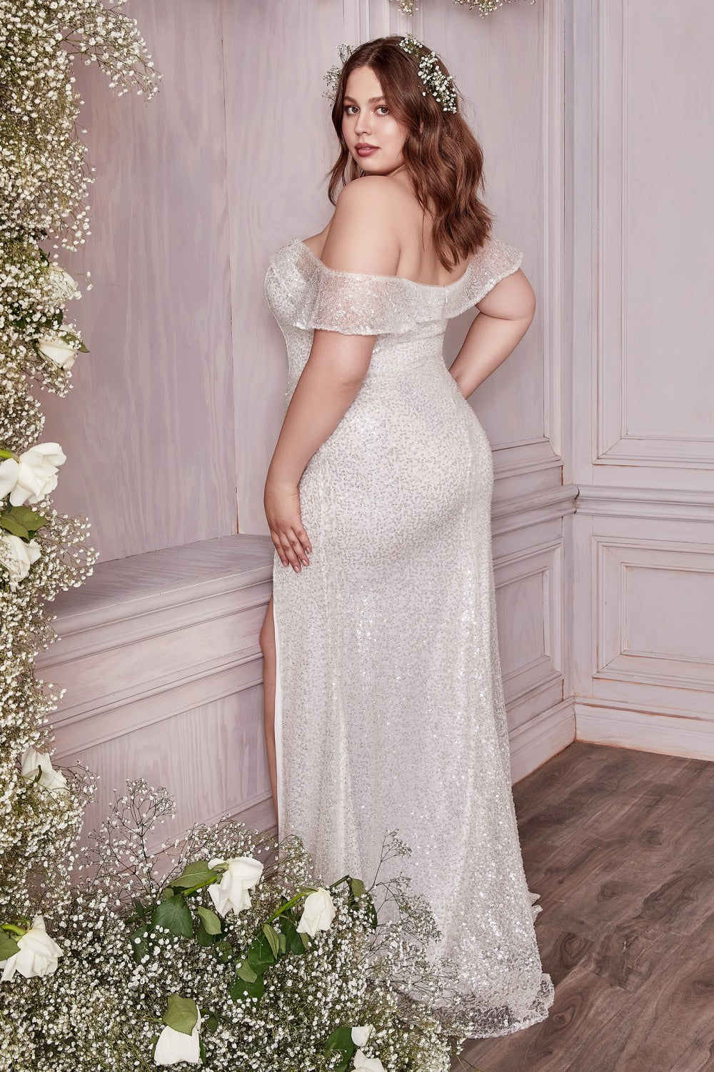Off the Shoulder Sequin Bridal Gown by Cinderella Divine CH167W