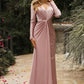 Long Sleeve Stretch Wrap Gown by Cinderella Divine CH175 - Special Occasion/Curves