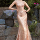 Fitted Sequin Gown with Criss Cross Straps by Cinderella Divine - CH235 - Special Occasion