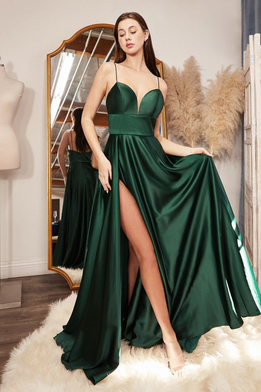 Cinderella Divine - CJ523 Spaghetti straps A-Line Satin Gown - Special Occasion/Curves