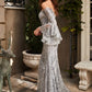 Long Sleeve Off the Shoulder Beaded Lace Gown by Cinderella Divine CM319 - Special Occasion