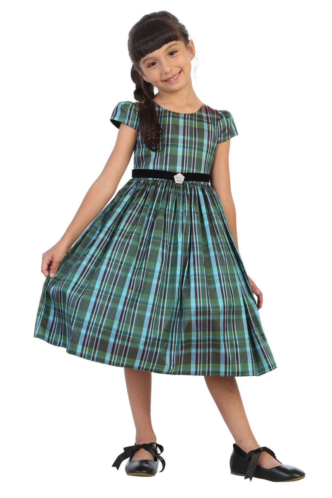 Classic Plaid Sleeve Girl Party Dress by AS495C Kids Dream - Girl Formal Dresses