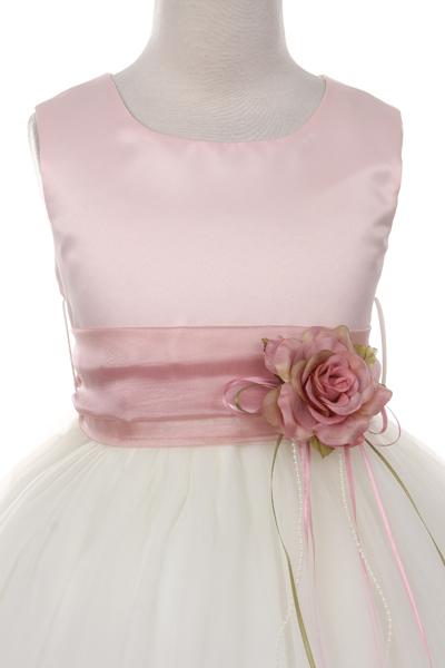 Dusty Rose Top Satin Flower Petal Girls Dress 6 / Dusty Rose