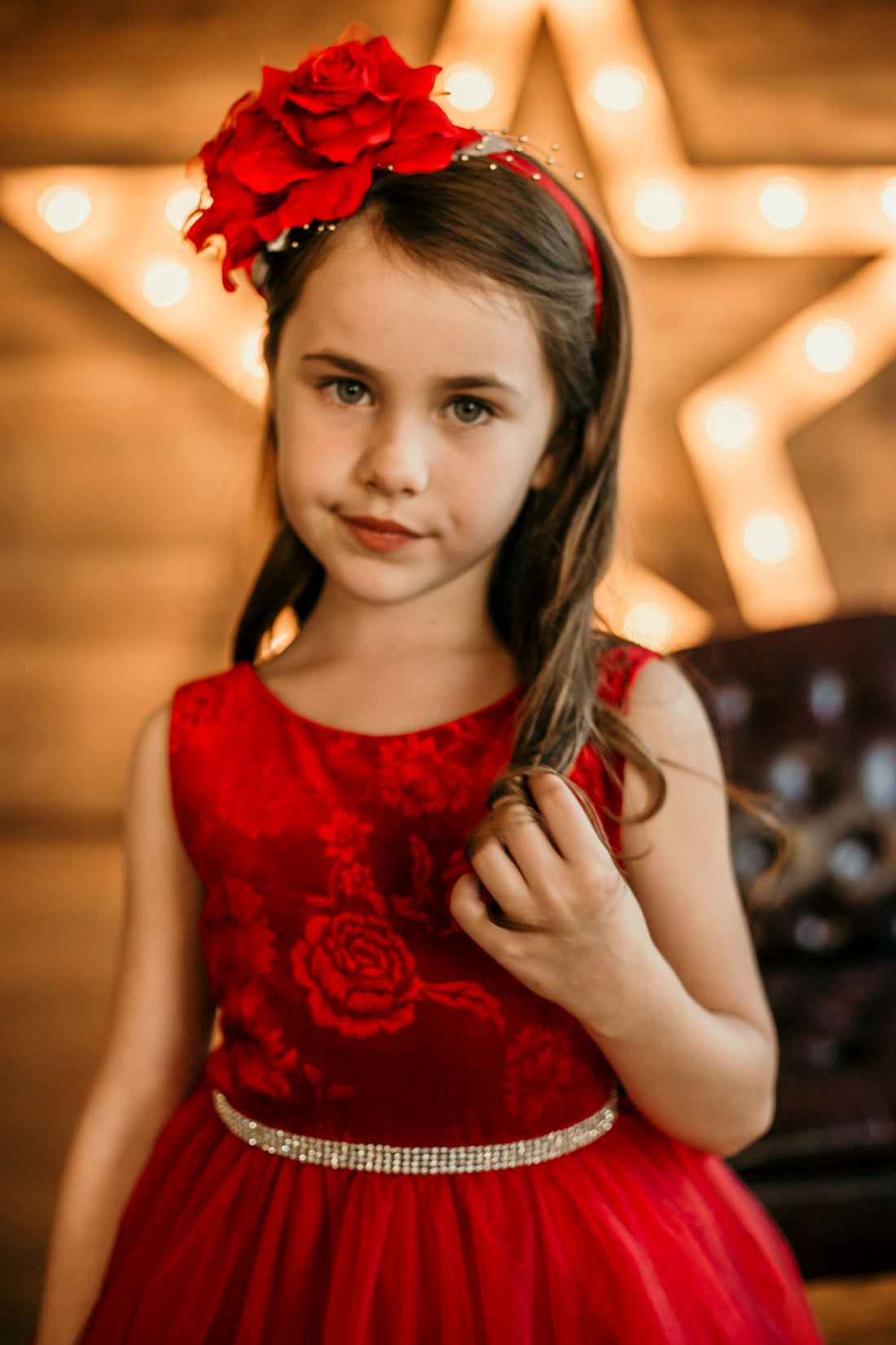Baby Floral Velvet Dress Red
