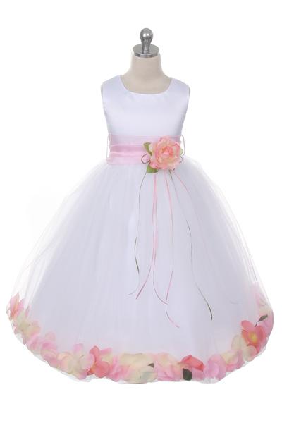 Satin flower girl dress with tulle skirt deals