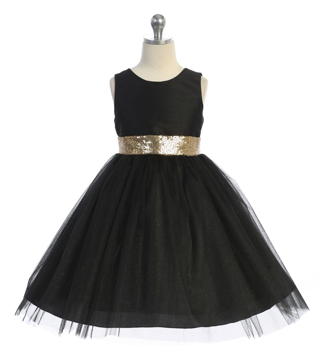 Gold Sequins V Back & Bow Girls Dress 2 / Black