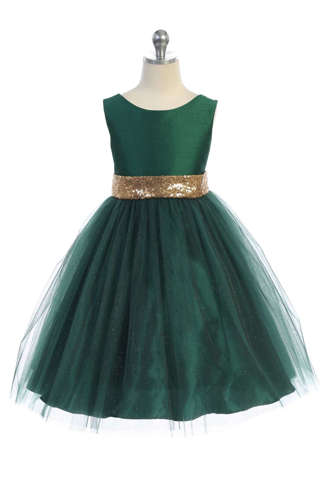 Gold Sequins V Back & Bow Girls Dress 4 / Red Gold Sequins V Back & Bow Girls Dress 4 / Red