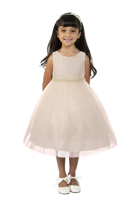 Lace with Mesh Pearl Trim Girl Party Dress by AS456B Kids Dream - Girl Formal Dresses
