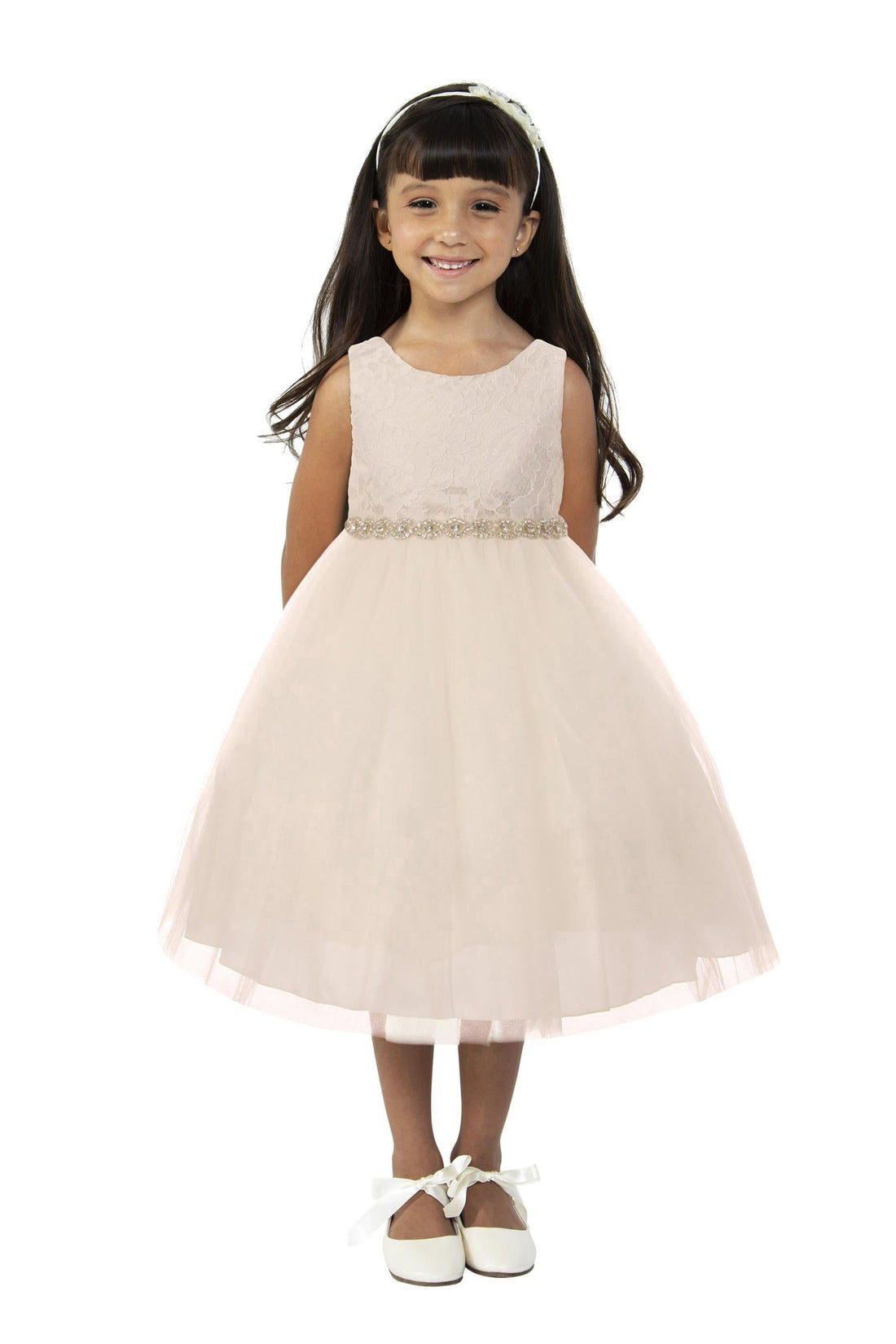 Lace with Rhinestone Trim Girl Party Dress by AS456A Kids Dream - Girl Formal Dresses