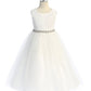 Long Lace Illusion with Rhinestone Trim Girl Party Dress by AS524-A Kids Dream - Girl Formal Dresses