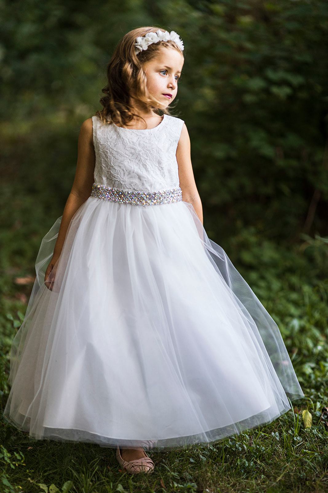 Long Lace Illusion with Thick Rhinestone Trim Girl Party Dress by AS524-E Kids Dream - Girl Formal Dresses