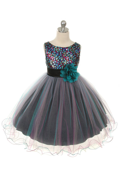 Multi-Sequin Trio Color Tulle Girl Party Dress by AS327 Kids Dream - Girl Formal Dresses