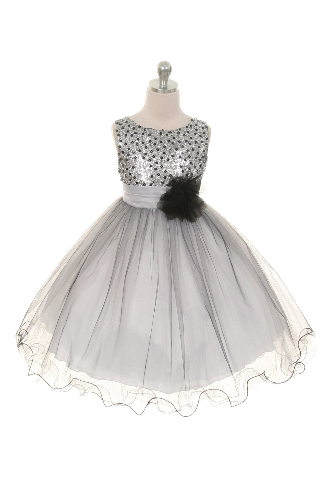 Kids Dream Little Girls Silver Multi Sequin Tulle Special Occasion Dress 2-6