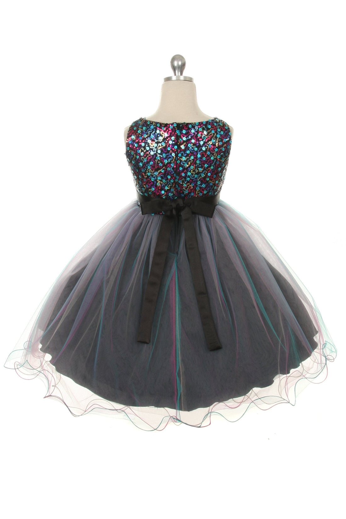 Multi-Sequin Trio Color Tulle Girl Party Dress by AS327 Kids Dream - Girl Formal Dresses