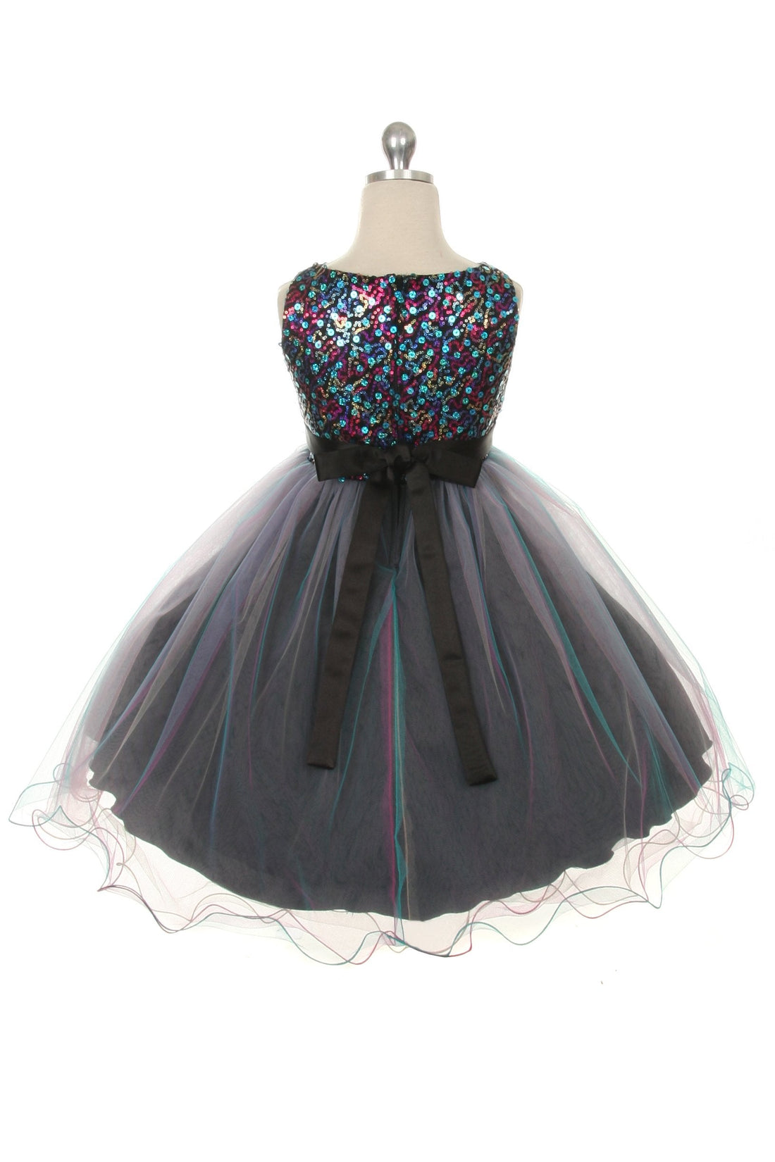 Kids Dream Little Girls Silver Multi Sequin Tulle Special Occasion Dress 2-6