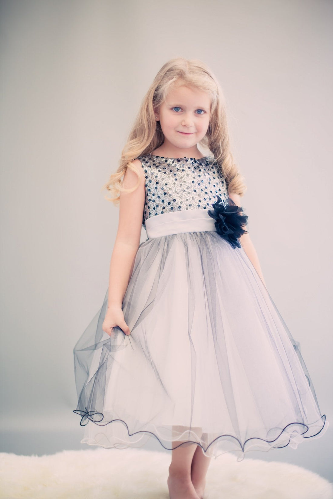 girl party dress multi Kids Dream Little Girls Silver Multi Sequin Tulle Special Occasion Dress 2-6