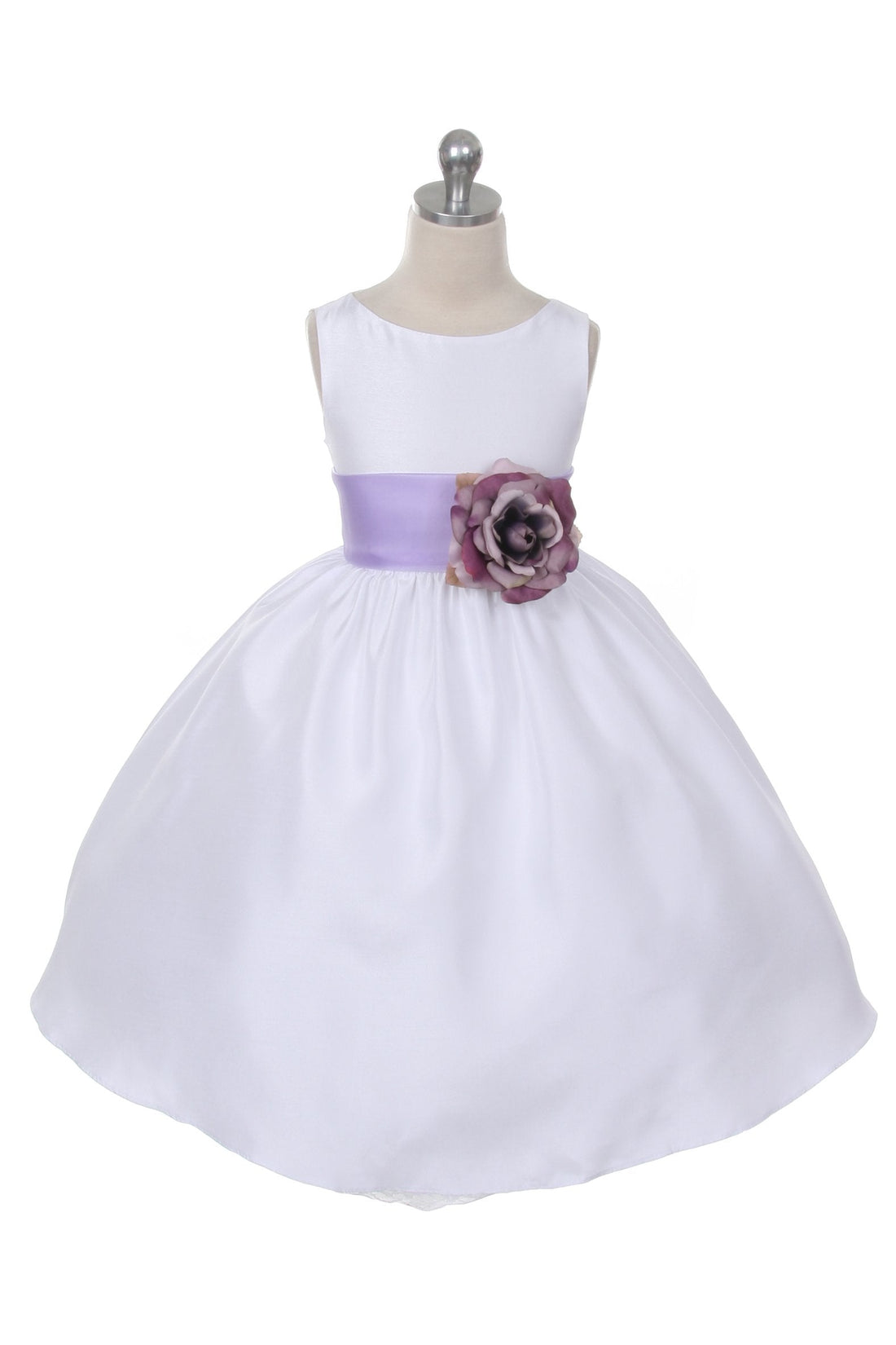 Ivory Classic Poly Silk Girls Dress with Organza Sash 12 / Ivory / Pink