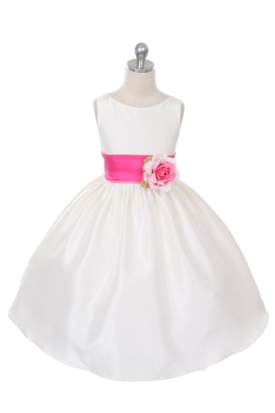 white bridesmaid dresses with colored sashes White Satin Sash & Bow Girls Dress (1 of 2) 10 / White / Fuchsia