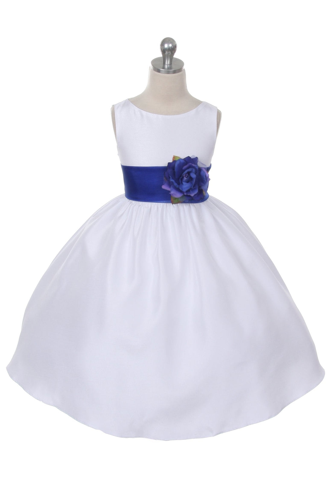 Kids Dream Big Girls White Satin Royal Blue Petal Sash Flower Girl Dress 10