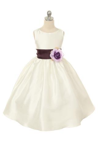 Poly Silk Organza Sash White Flower Girl Dress by AS204 Kids Dream - Girl Formal Dresses Eggplant / 8
