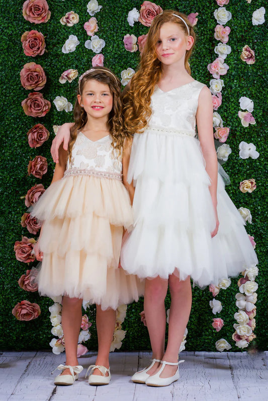 Girl Party Rose Brocade 10 Layer Illusion Dress by AS412 Kids Dream - Girl Formal Dresses