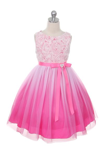 Rosette Bodice Ombre Girl Party Dress by AS322 Kids Dream - Girl Formal Dresses