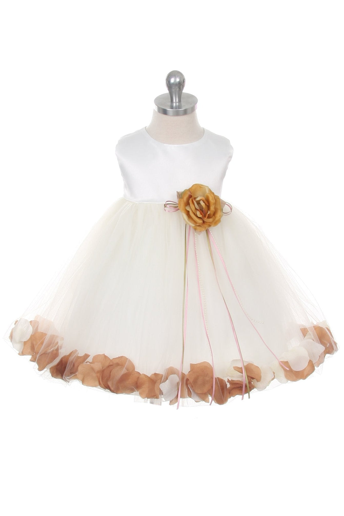Ivory Satin Flower Petal Baby Dress L-18M / Ivory / Champagne